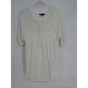 Naif White Lace Neck Rayon Crochet Tunic Top Boho Festival Casual Womens Small